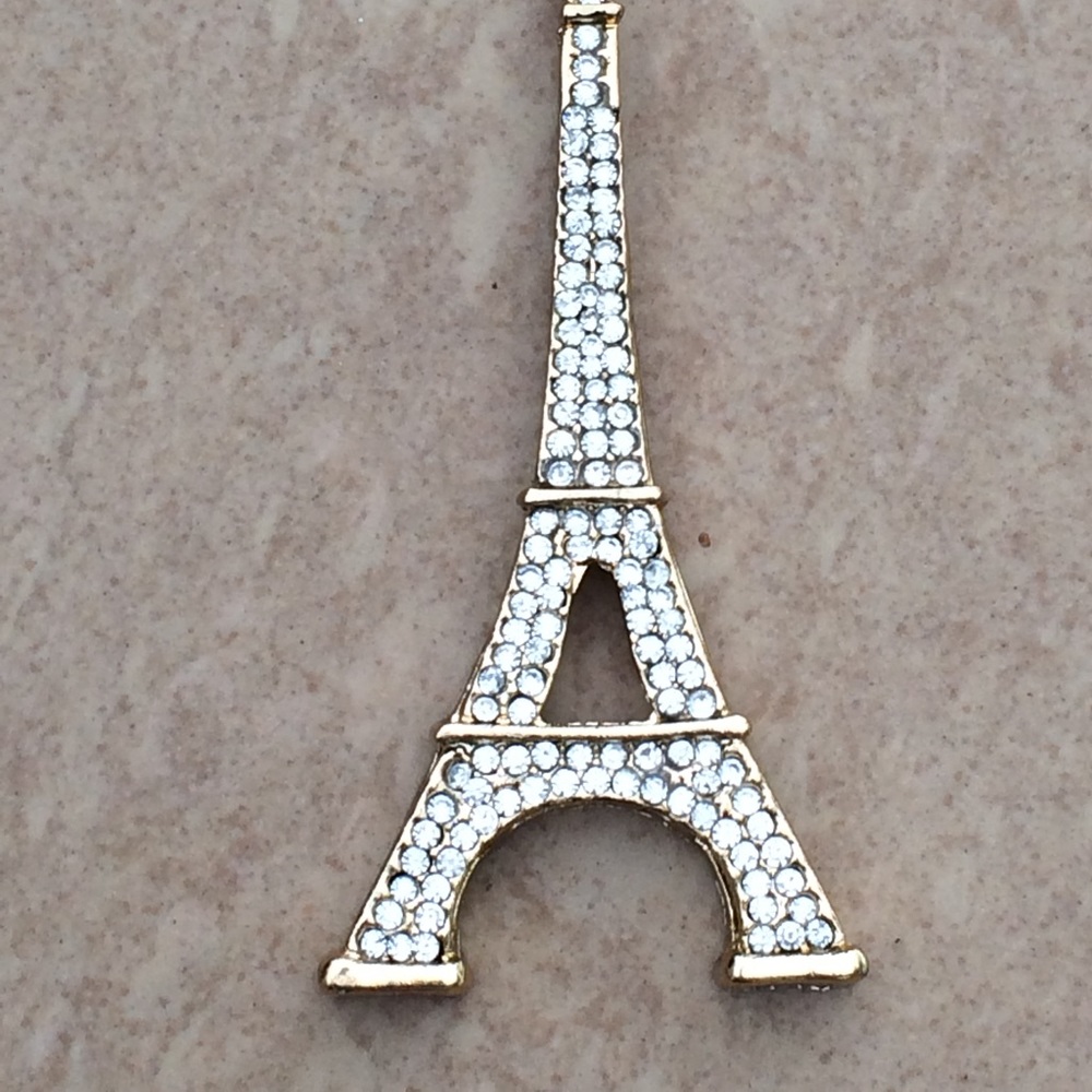 Gold Tone Long Eiffel Tower Paris Necklace